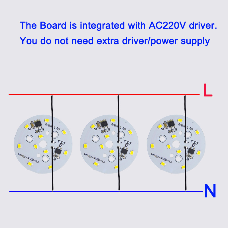 1W-24W AC220V Driver-free LED PCB Panel Board with 20mm Wire For Ceiling Light Lamps