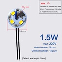 1W-24W AC220V Driver-free LED PCB Panel Board with 20mm Wire For Ceiling Light Lamps