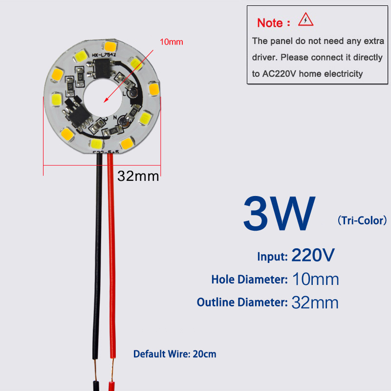 3-18W AC220V Driver-Free Tri-color LED Light Panel Board